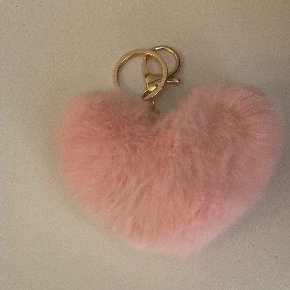 Pink Fluffy Heart Keychain-NWOT